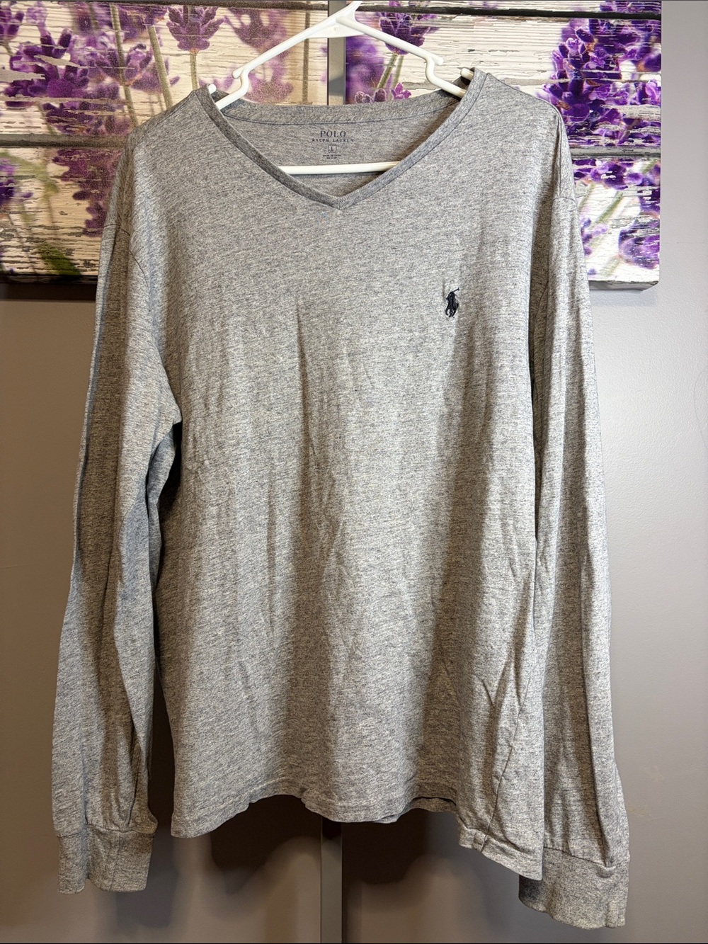 Men’s Polo by Ralph Lauren Gray Long-Sleeve V-Neck Shirt Size L